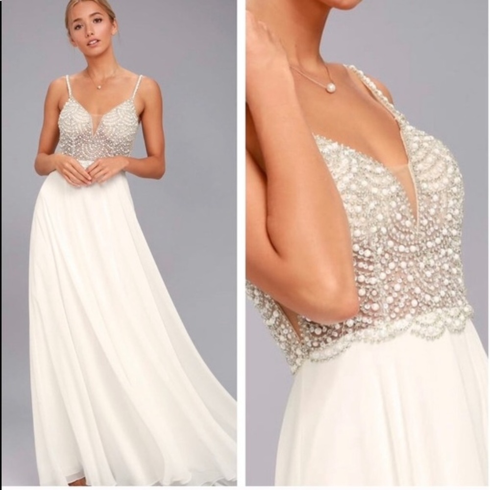 True Love White Beaded Rhinestone Maxi Dress